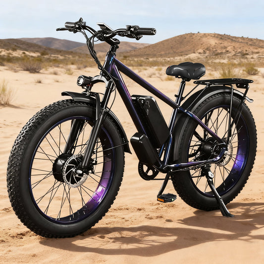 DS-8 Dual Motor Adult Electric Bike – 7-Speed, 1500W Peak Power Electric Bike, Top Speed 65 km/h, Equipped with 48V 20.8Ah Battery, 26" x 4" Fat Tires, Long Range Capability, Suitable for Mountains, Snow, and Sand.