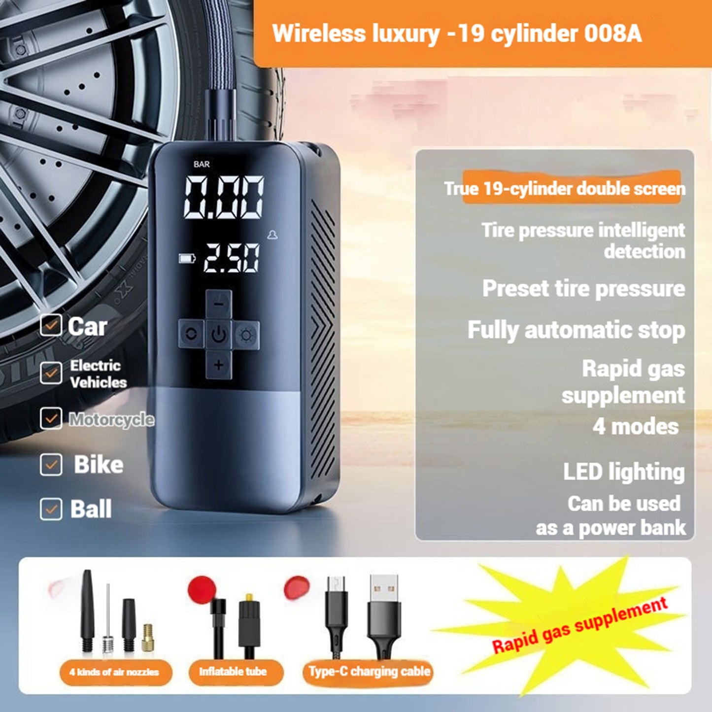 Advanced Portable Car Tire Inflator with Wireless Capability and Enhanced Features