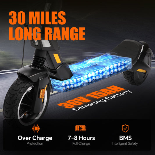Electric Scooter for Adults, 30 Miles Long Range, 350W Peak Motor, 24MPH Max Speed, 36V15AH Samsung Battery, with NFC Unlock & APP Control, 9" Fat Tires Portable Folding Escooter