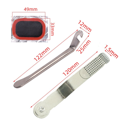Bicycle cold repair rubber pry tire rod quick tire repair tool set, glue free tire patch tire repair combination tool box