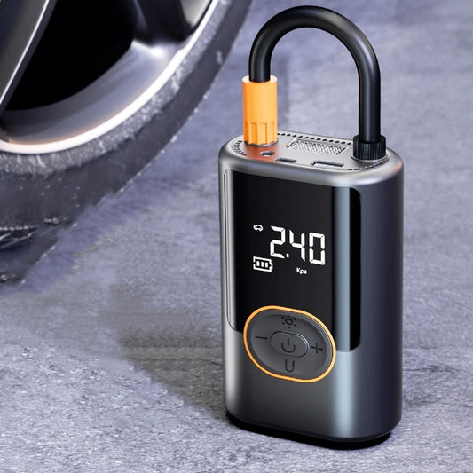 Compact Portable Car Tire Inflator with Wireless Fast Charging & Multi-Functionality