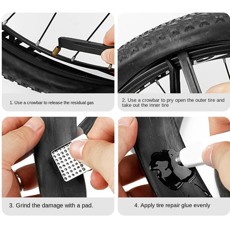 Bicycle cold repair rubber pry tire rod quick tire repair tool set, glue free tire patch tire repair combination tool box