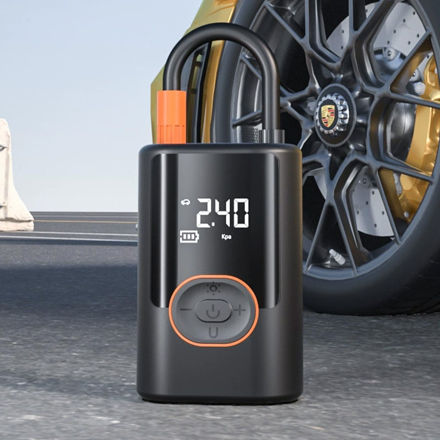 Compact Portable Car Tire Inflator with Wireless Fast Charging & Multi-Functionality