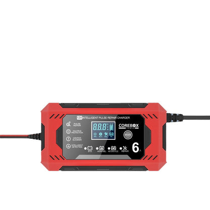12V 6A Smart Pulse Repair Charger with Auto Temperature Sensing & Multi-Mode Charging for AGM Batteries - EU & US Standards Compatible