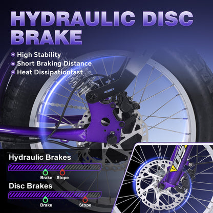 DS-9 Adult Electric Bike(purple) – 7-speed transmission, 1500W peak power, top speed of 55 km/h, equipped with a 48V 20.8Ah battery, 20" x 4" fat tires, high stability, and strong endurance.