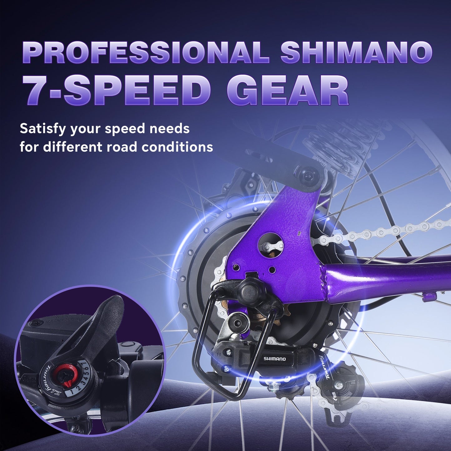 DS-9 Adult Electric Bike – Purple, Single-Speed, 1500W Peak Power, Top Speed 55 km/h, Equipped with 48V 20.8Ah Battery, 20" x 4" Fat Tires, High Stability and Strong Endurance.