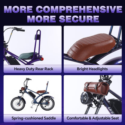 DS-9 Adult Electric Bike – Purple, Single-Speed, 1500W Peak Power, Top Speed 55 km/h, Equipped with 48V 20.8Ah Battery, 20" x 4" Fat Tires, High Stability and Strong Endurance.