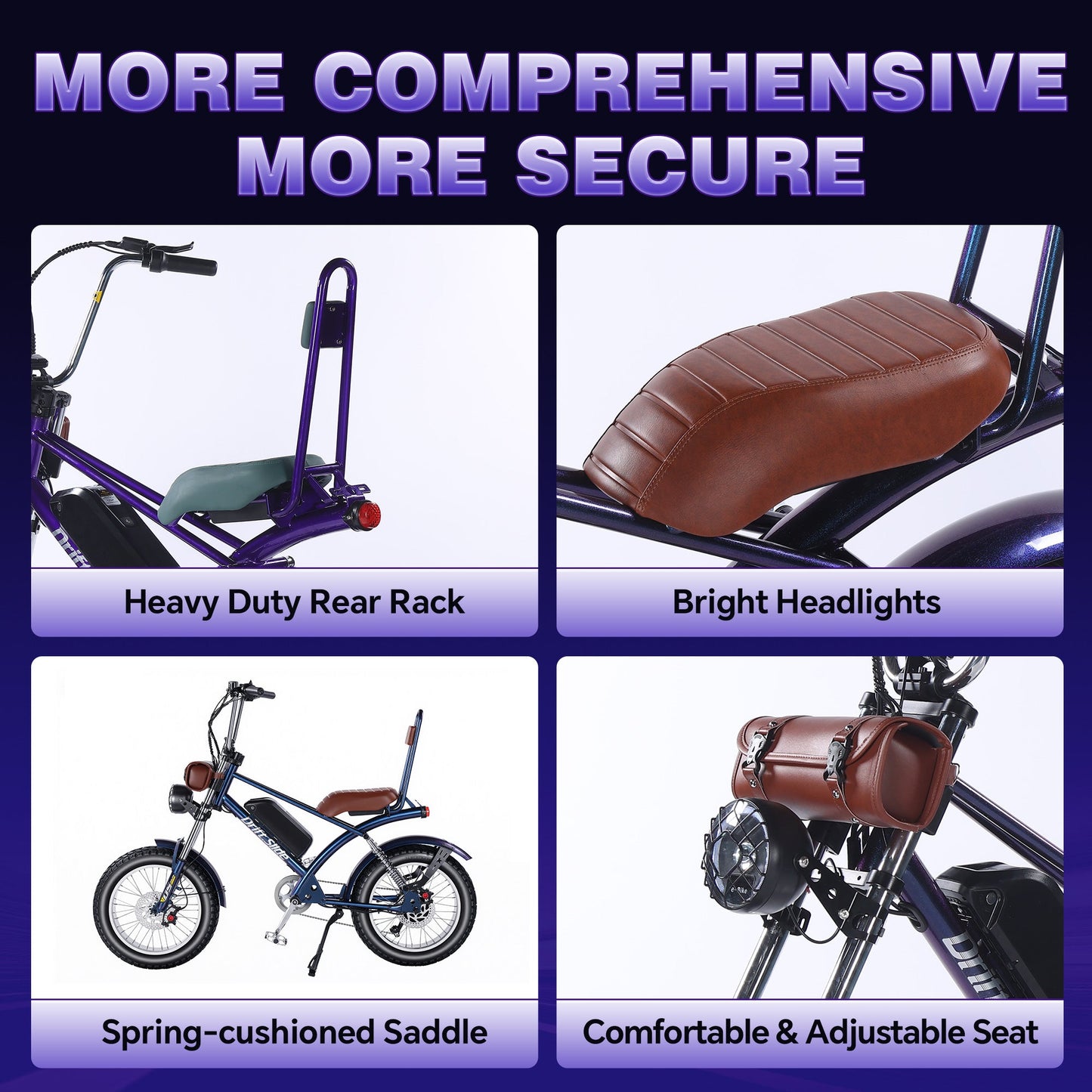 DS-9 Adult Electric Bike(blue) – 7-speed transmission, 1500W peak power, top speed of 55 km/h, equipped with a 48V 20.8Ah battery, 20" x 4" fat tires, high stability, and strong endurance.